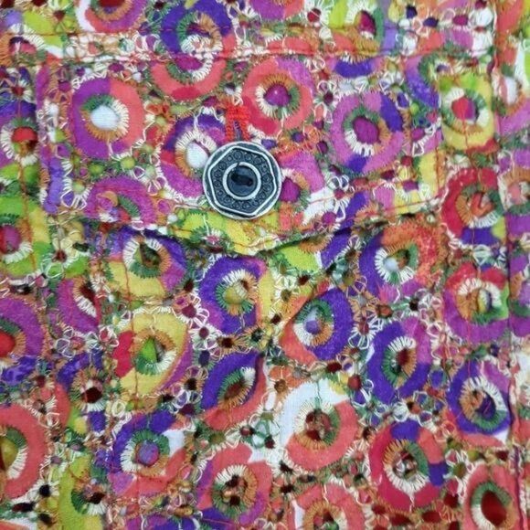 Chico's Shacket Rainbow Eyelet Lace Mandarin Collar Button Down Jacket Sz 0 - Picture 11 of 12